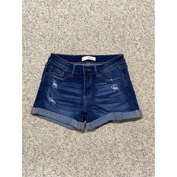 27 Kancan Dark Wash Distressed Cuffed Shorts - Picture 1 of 3